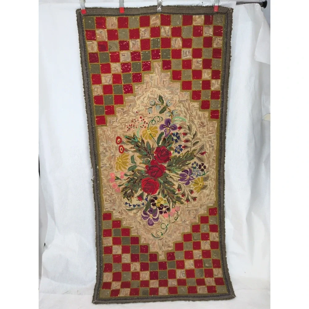 VTG Antique Hooked Rug Large 76